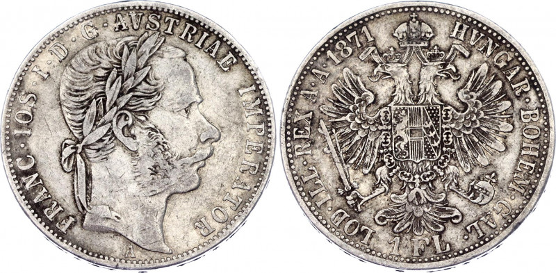 Austria 1 Florin 1871 A
KM# 2221; Silver; Franz Joseph I; VF+