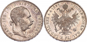 Austria 2 Florin 1886
KM# 2233; Franz Joseph I; Mintage 92,988. Silver, AUNC with mint luster.