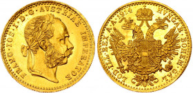 Austria 1 Ducat 1914
KM# 2267; Gold (.986) 3.49 g., 20 mm.; Franz Joseph I; UNC with full mint luster