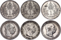 Austria 3 x 1 Corona 1901 - 1913
KM# 2804, 2820; Silver; Franz Joseph I