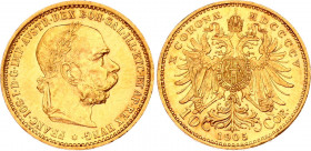 Austria 10 Corona 1905
KM# 2805; Gold (.900) 3.34 g.; Franz Joseph I; AUNC-UNC.