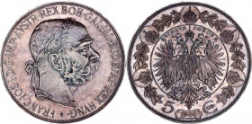 Austria 5 Corona 1900
KM# 2807; Silver; Franz Joseph I; UNC, beautiful violet patina.Small hairlines.