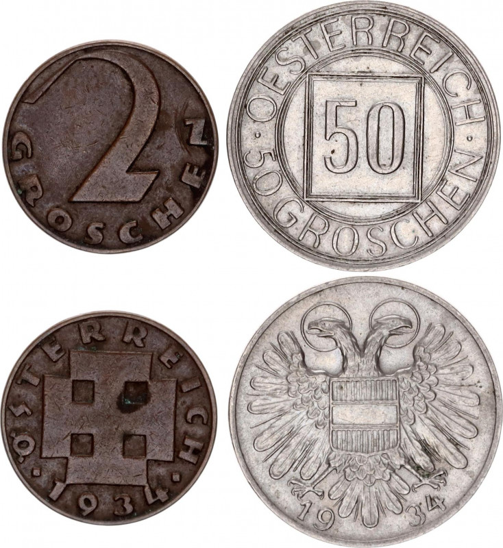 Austria Lot of 2 Coins 1934
2 & 50 Groschen 1934