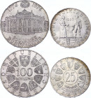 Austria 25 & 100 Schilling 1960 - 1976
KM# 2890, 2930; Silver; Various Motives; UNC