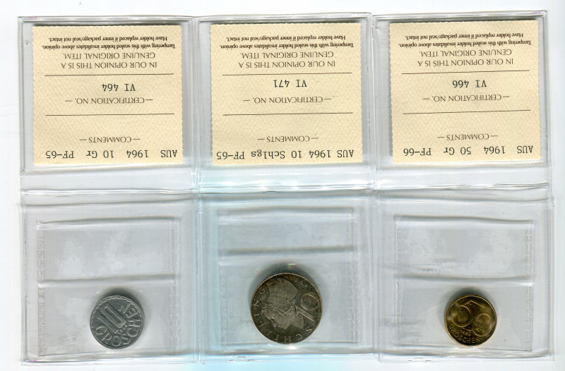 Austria Lot of 9 Coins 1964 ICCS PF 64 - 66
With Silver; Various Dates, Denomin...
