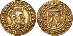 Transylvania 1 Dukat 1630 CV Collectors Copy
KM# 223; Gold (.986) 3.41 g.; Stephan Bethlen; AUNC