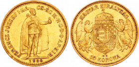 Hungary 10 Korona 1904 KB
KM# 485; Franz Joseph I; Gold (.900) 3.39g. AUNC.