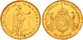 Hungary 10 Korona 1905 KB
KM# 485; Franz Joseph I; Gold (.900) 3.39g. AUNC.