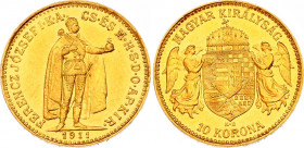 Hungary 10 Korona 1911 KB
KM# 485; Franz Joseph I; Gold (.900) 3.39g. AUNC.
