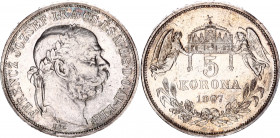 Hungary 5 Korona 1907 KB
KM# 488; Silver; Franz Joseph I; Kremnitz mint. AUNC, full mint luster remains. Nice patina.