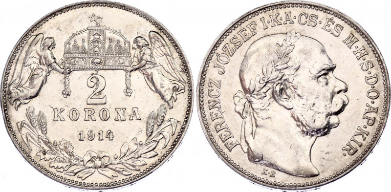 Hungary 2 Korona 1914 KB
KM# 493; Silver, UNC.