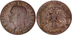 Albania 5 Lek 1939 R
KM# 33; Silver, 5,00g. Vittorio Emanuele III. UNC. Mint luster, nice dark patina.