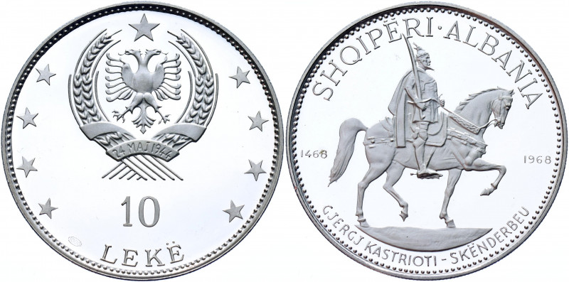 Albania 10 Leke 1968
KM# 50.1; Silver 33.46 g.; 500th Anniversary of Skanderbeg...