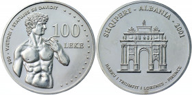 Albania 100 Leke 2001
KM# 82; Silver 15.70 g.; Minted at the Monnaie de Paris; Mintage 3000; Proof