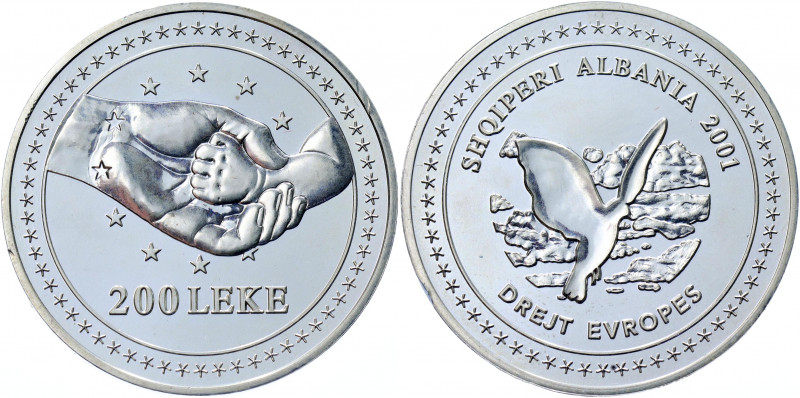 Albania 200 Leke 2001
KM# 85; Silver 15.01 g.; Albanian-European Integration; M...