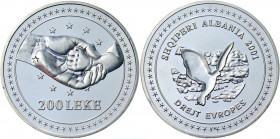 Albania 200 Leke 2001
KM# 85; Silver 15.01 g.; Albanian-European Integration; Mintage 1000; Proof