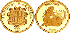Andorra 5 Diners 2004
KM# 196; Gold (.999) 1.24 g., 14 mm., Proof; Andorran Membership in the United Nations