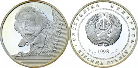 Belarus 10 Roubles 1998
KM# 24; Silver 16.82g; Belarusian History and Culture - 200th Anniversary of Adam Mickewicz; Mintage 2000 pcs.; Proof