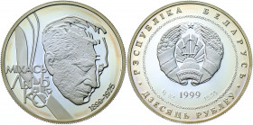 Belarus 10 Roubles 1999
KM# 26; Silver 16.82g; Belarusian History and Culture - 100th Anniversary of Mikhas Lynkov; Mintage 1200 pcs.; Proof