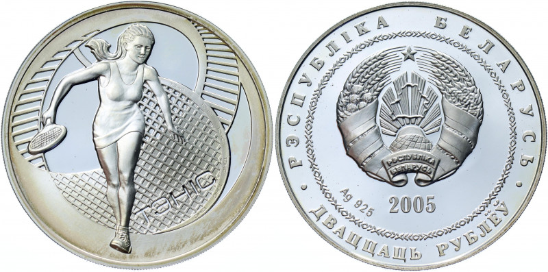 Belarus 20 Roubles 2005
KM# 102; Silver 33.94g; Sport - Tennis; Mintage 7000 pc...