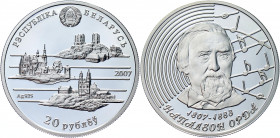 Belarus 20 Roubles 2007
KM# 160; Silver 33.63g; 200th Anniversary of Napoleon Orda; Mintage 5000 pcs.; Proof