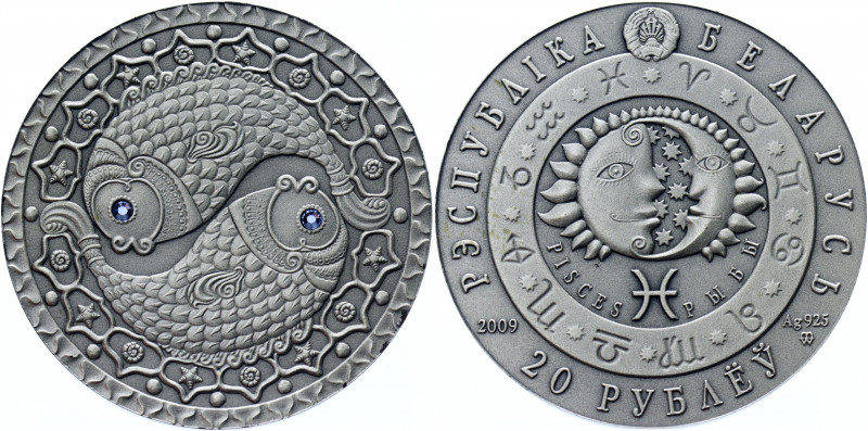 Belarus 20 Roubles 2009
KM# 203; Silver 28.28g; Pisces; Series: Signs of the Zo...