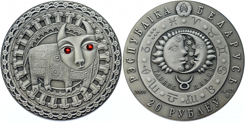 Belarus 20 Roubles 2009
KM# 205; Silver 28.28g; Taurus; Series: Signs of the Zo...