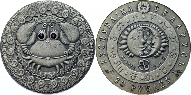 Belarus 20 Roubles 2009
KM# 207; Silver 28.28g; Cancer; Series: Signs of the Zo...