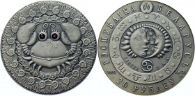Belarus 20 Roubles 2009
KM# 207; Silver 28.28g; Cancer; Series: Signs of the Zodiac; With synthetic crystals