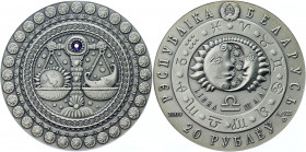 Belarus 20 Roubles 2009
KM# 210; Silver 28.28g; Libra; Series: Signs of the Zodiac; With synthetic crystals