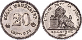 Belgium 20 Centimes 1859 Essai / Pattern
Dupriez# 668; Nickel; UNC