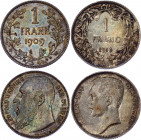 Belgium 2 x 1 Franc 1909 - 1913
KM# 57, 72; Silver; AUNC-UNC