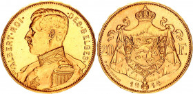 Belgium 20 Francs 1914
KM# 78; French text; Gold (.900) 6.45 g., 21 mm.; Albert I; UNC