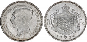 Belgium 20 Francs 1934
KM# 104; Dutch text; Silver; Albert I; UNC