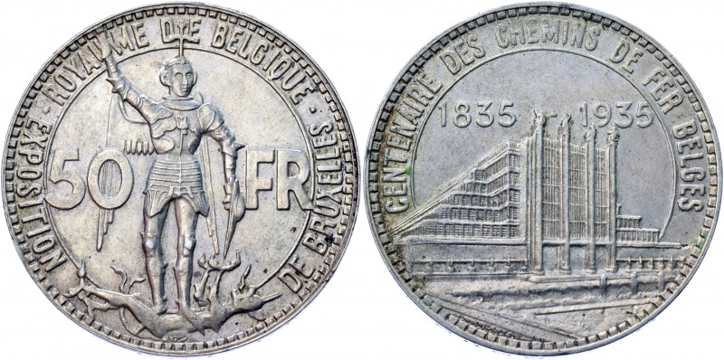 Belgium 50 Francs 1935 Commemorative Issue
KM# 106.1; Silver 22.02 g.; Leopold ...
