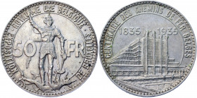 Belgium 50 Francs 1935 Commemorative Issue
KM# 106.1; Silver 22.02 g.; Leopold III; Brussels Exposition and Railway Centennial; Mint: Brussels; UNC
