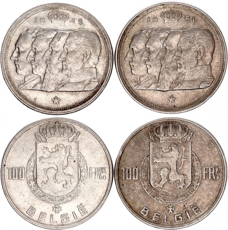 Belgium 2 x 100 Francs 1949 - 1951
KM# 139; Dutch text; Silver; Léopold III; XF...