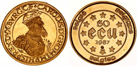 Belgium 50 Ecu 1987
KM# 167; Gold (.900) 17.30 g. 29 mm., Proof; 30th Anniversary - Treaty of Rome