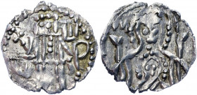Bulgaria Ivan Šišman AR Half Grosh 1371 - 1395 (ND)
Youroukova & Penchev 126-8; Silver 0.62 g.; Ivan Šišman (1371–1395); Obv: Half-length figure of M...
