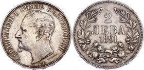 Bulgaria 2 Leva 1891 KB
KM# 14; Silver; Ferdinand I; XF/AUNC