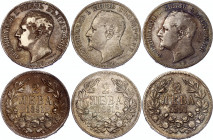 Bulgaria 3 x 2 Leva 1891 KB
KM# 14; Silver; Ferdinand I; VF+/XF-