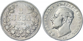 Bulgaria 2 Leva 1894 KB
KM# 17; Kremnitz Mint, Silver 9,88g.; XF