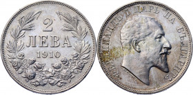 Bulgaria 2 Leva 1910
KM# 29; Silver 10.02 g.; Ferdinand I; Mint: Vienna; UNC Luster