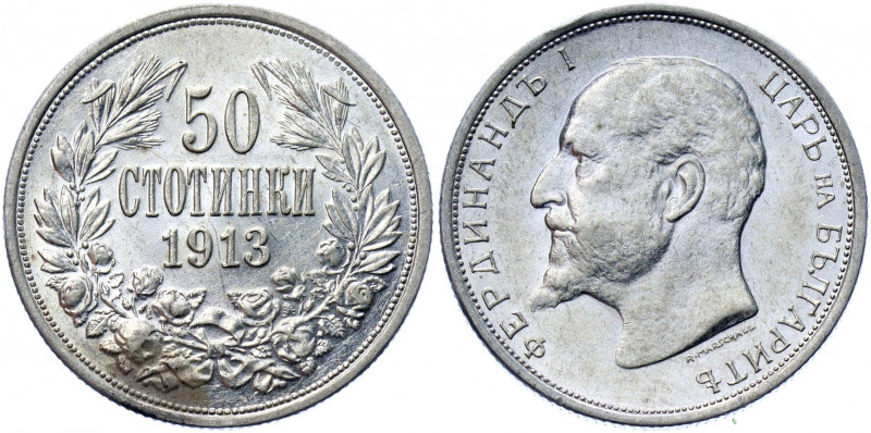 Bulgaria 50 Stotinki 1913 (VIDEO)
KM# 30; Silver 2.50g.; Ferdinand I; UNC