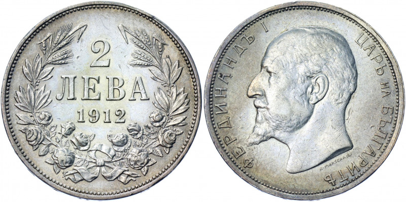 Bulgaria 2 Leva 1912
KM# 32; Silver 10g; Ferdinand I; UNC, With Mint Luster