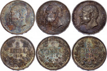 Bulgaria 3 x 2 Leva 1912
KM# 32; Silver; Ferdinand I; XF/AUNC with beautiful toning