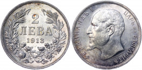 Bulgaria 2 Leva 1913
KM# 32; Silver 9.99 g.; Ferdinand I; Mint: Vienna; UNC Luster