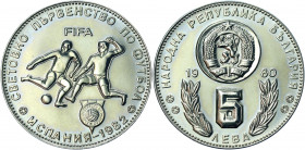 Bulgaria 5 Leva 1980
KM# 109; Copper-nickel; World Cup Soccer Games in Spain; Mint luster; UNC