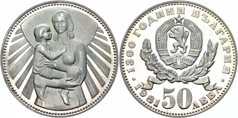 Bulgaria 50 Leva 1981
KM# 137; Silver 20.5g; 1300 Years Bulgaria: Mother and Ch...