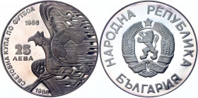 Bulgaria 25 Leva 1986
KM# 156.1; Silver 23.33g; 1986 World Cup, Mexico; Proof